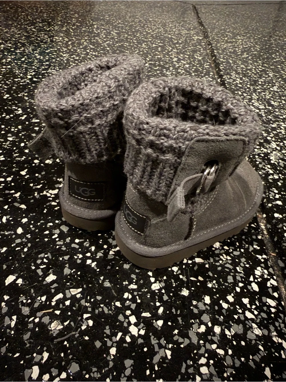 UGG Kids Knit Cuff Suede Boot in Gray